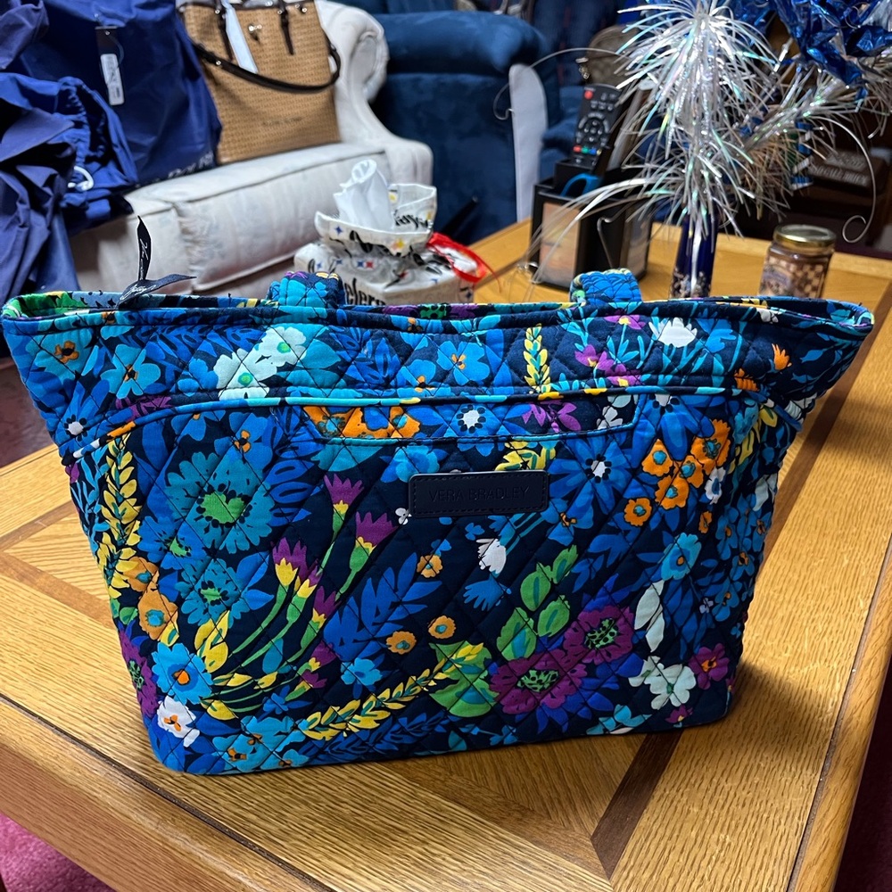 Vera Bradley Blue Floral Tote Bag. Quilted Cotton. Includes a small wallet.